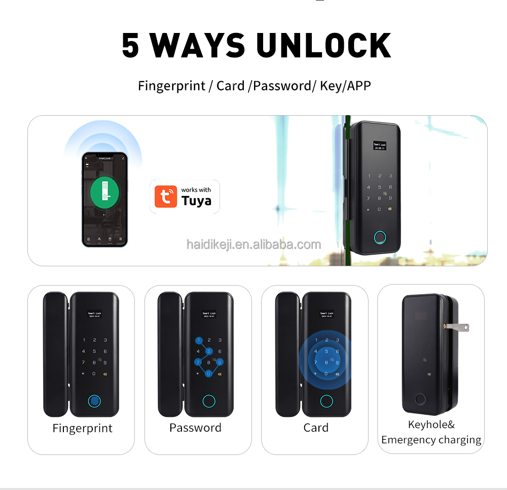 ANDUDU F926 Smart Door Locks Screen Tuya WiFi Waterproof Outdoor Keyless Entry Fingerprint Slide Glass Door Lock Level-B