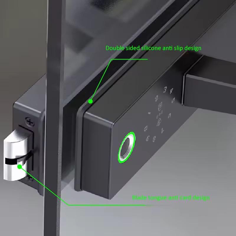Tuya WiFi Smart Fingerprint Door Lock Slim Handle for Aluminum Glass Door Office Partition Electronic Bluetooth Biometric Lock