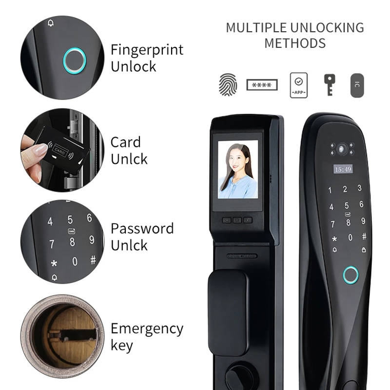 Smart Door Lock With Password Key IC Card Unlock APP Electronic Lock With Camera Biometric Fingerprint Lock Security