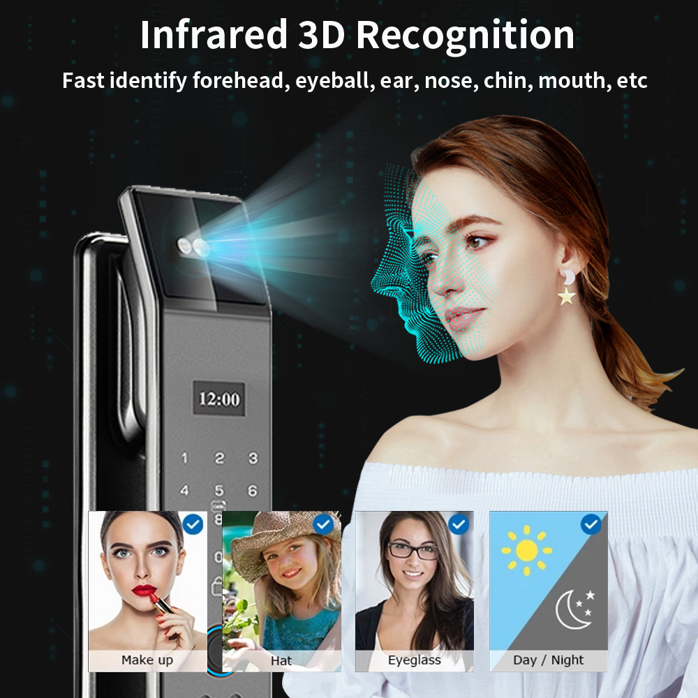 For DF14XF Works with Tuya 3D Face Real-time Intercom Smart Door Lock Security Camera Fingerprint Password Key Unlock Cloud