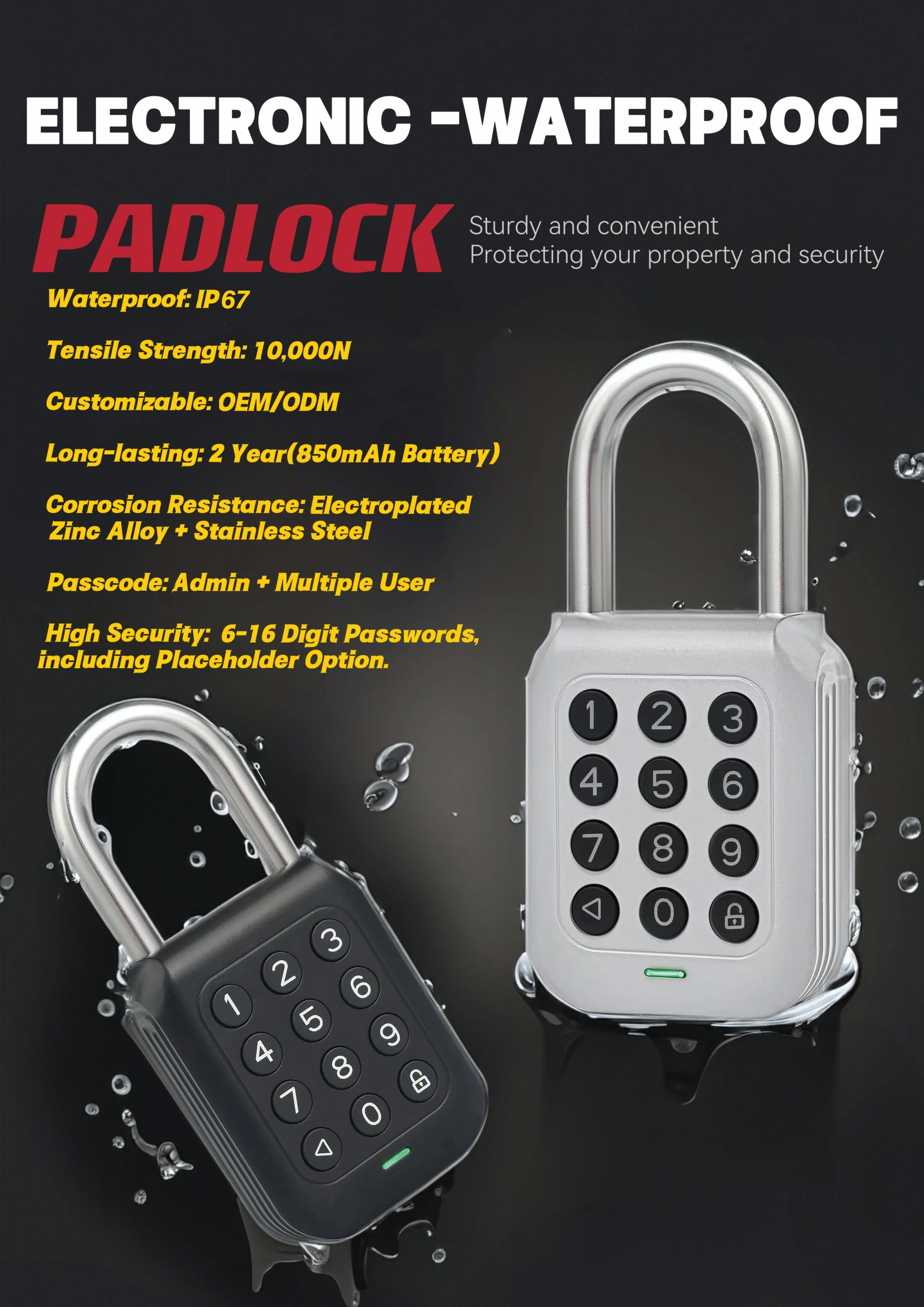 IP67 Padlock Code Lock Hardened Stainless Steel Shackle Silver Waterproof Padlock For Electrical Security Padlocks
