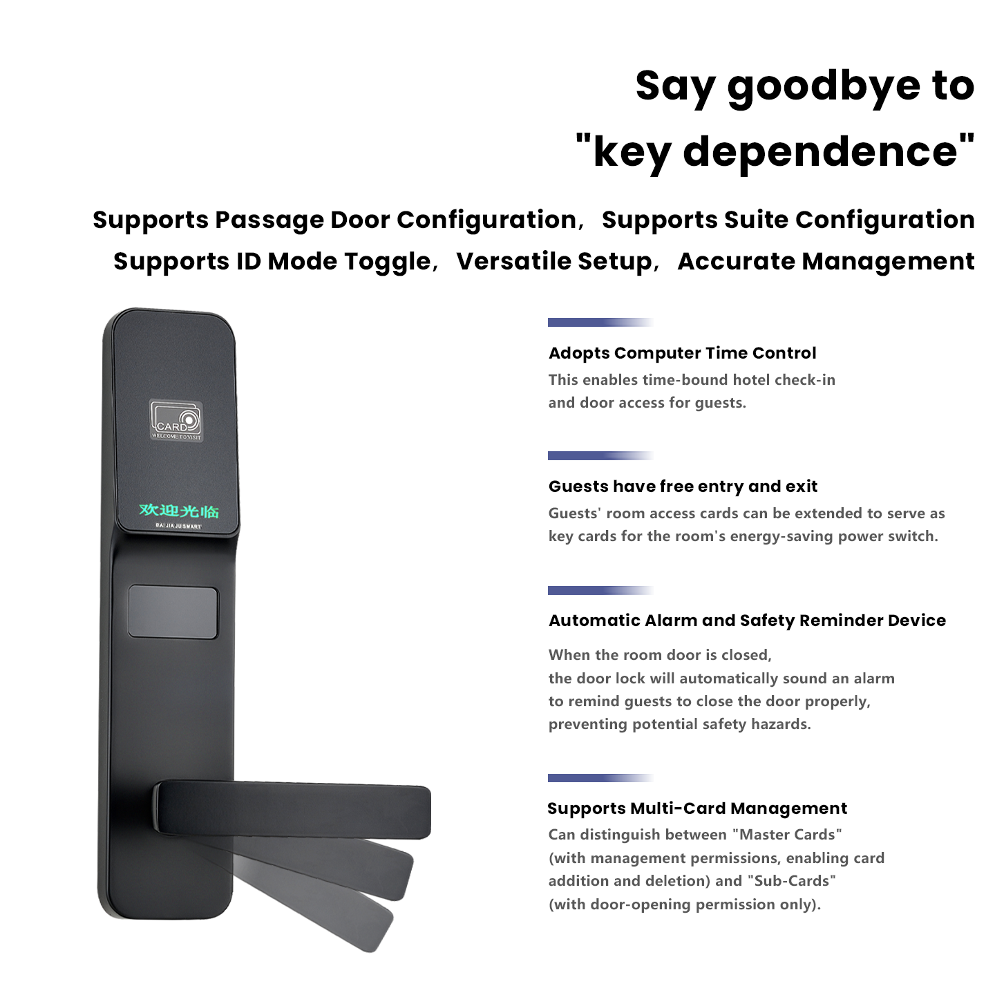 FRID Card Security Door System Keyless Entry Security Electric Electronic Handle Lock Key Door Cylinder Intelligent Hotel Lock