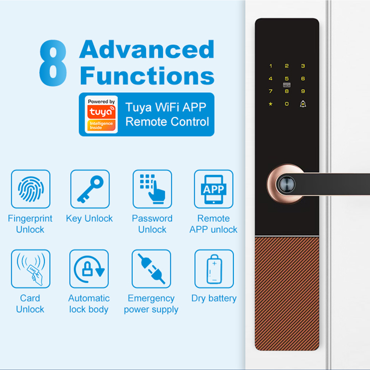 Semi-automatic Smart Door Lock with Fingerprint Card App &amp; Password Unlock Cloud Storage Stainless Steel 304 Entry Door Lock