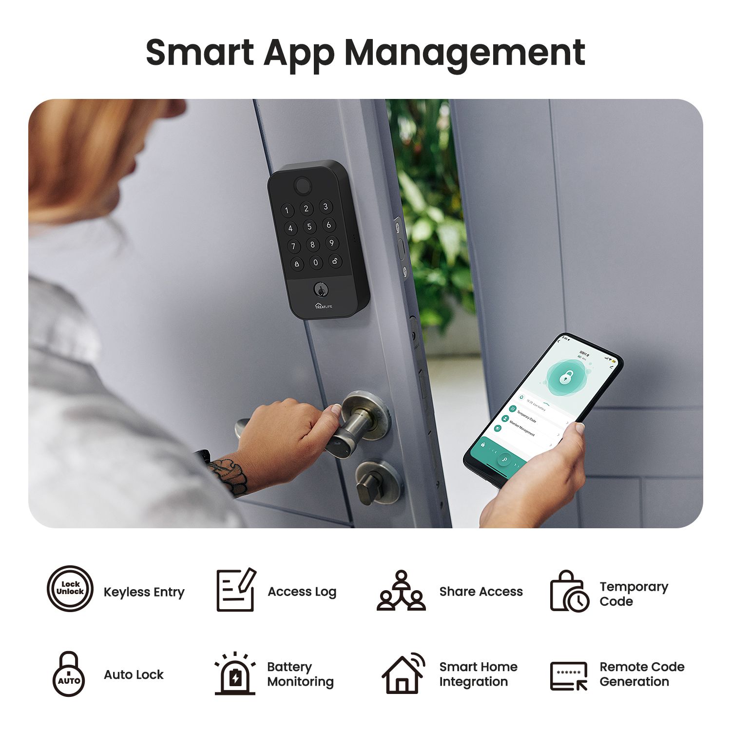 WiFi Smart Deadbolt Lock Fingerprint Keypad Keyless Entry Auto Lock Voice App Remote Control Compatible Black Wood Door
