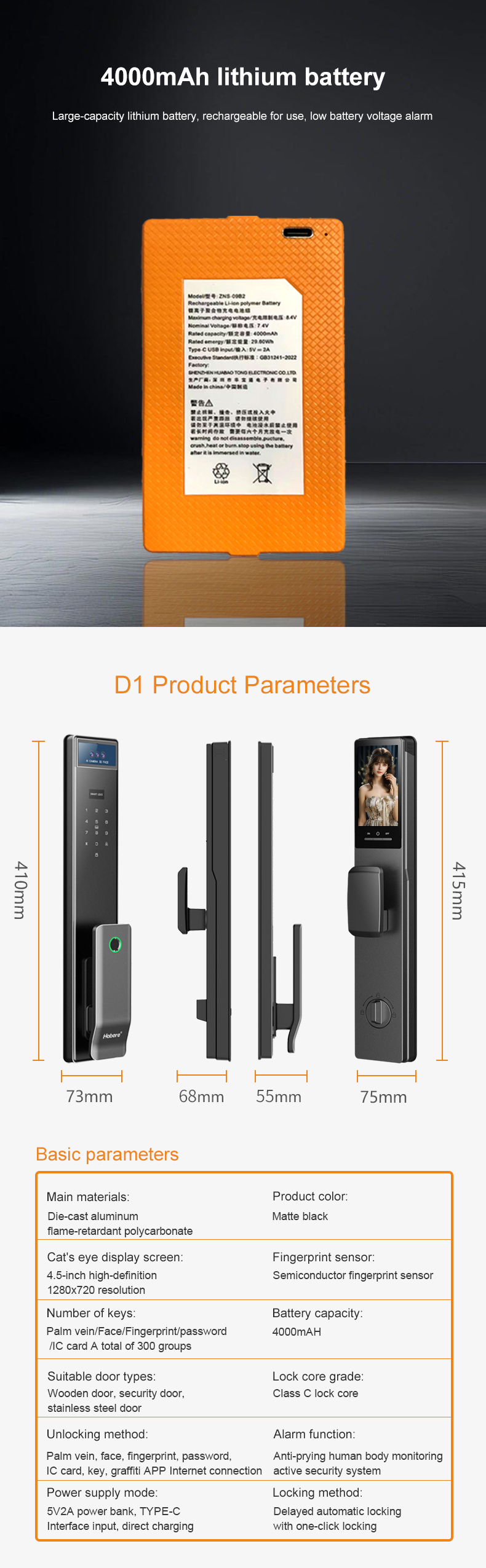 CNC Precision Engraving Smart Lock Palm Vein Face Recognition Hotel Apartment Tuya APP Remote Control Smart Lock