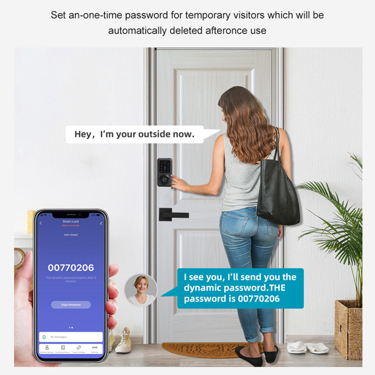 Anti-Theft Digital Combination Finger Print Password TUYA APP Controlled Smart Deadbolt Door Lock