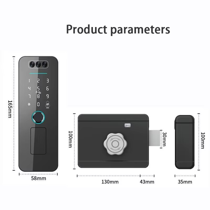Smart Digital Lock with Aluminum Door Key Intelligent Password Tuya Face Fingerprint Rim Gate Smart Lock