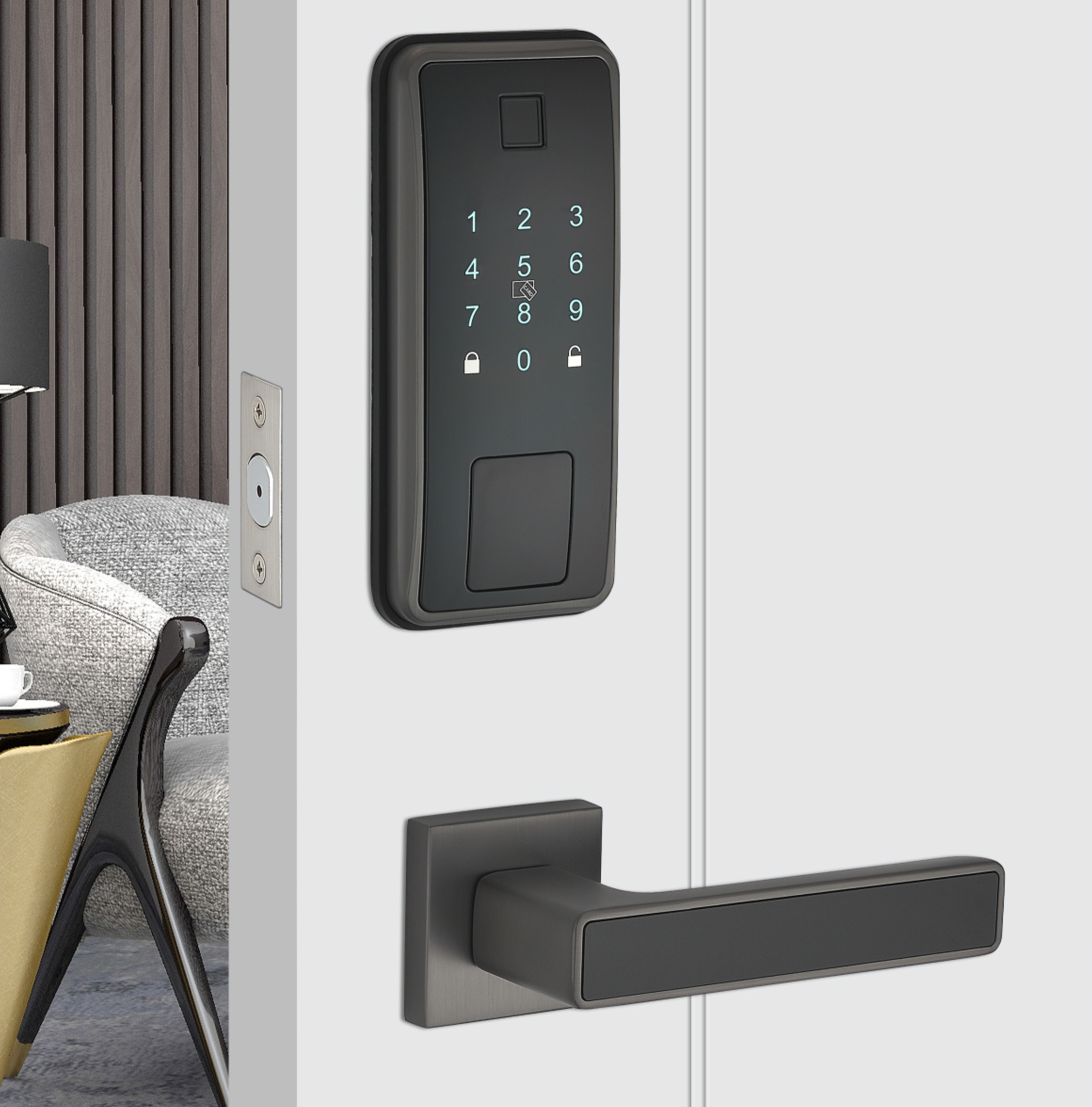 Smart Home Zinc Electronic Keyless Entry Door Lock Auto-Locking Waterproof Touchscreen Keypad Fingerprint App Control Zinc
