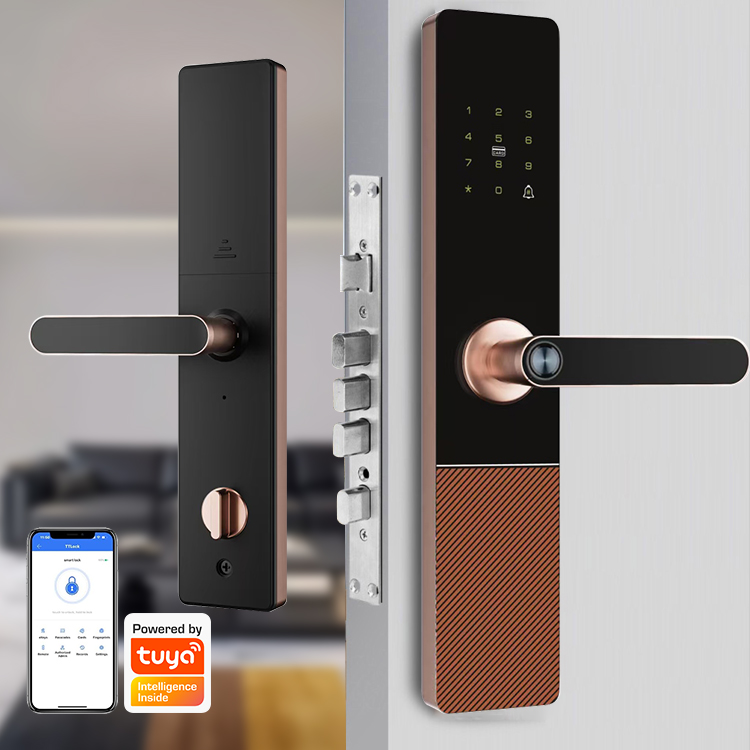 Semi-automatic Smart Door Lock with Fingerprint Card App &amp; Password Unlock Cloud Storage Stainless Steel 304 Entry Door Lock