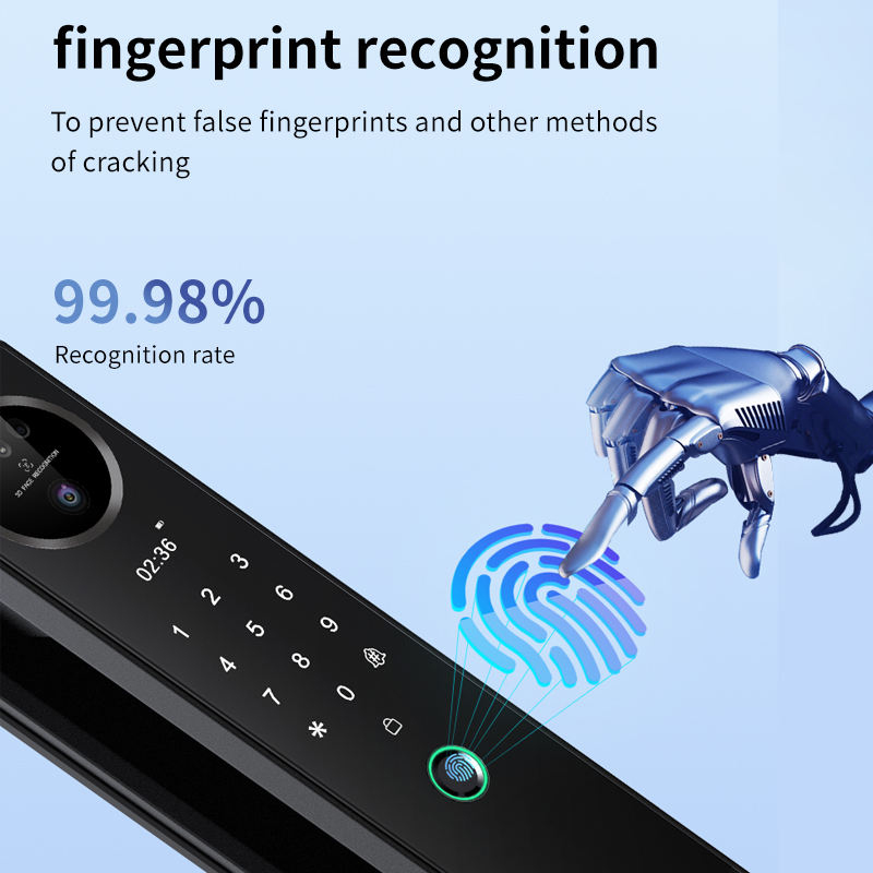 Home Outdoor Luxury Front Door Aluminum Electronic Key Biometric Fingerprint Tuya Smart Lock With 3D Face Recognition Camera