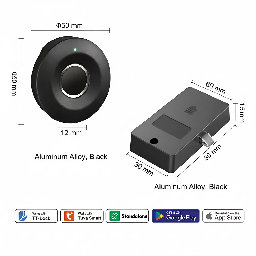 Fingerprint Cabinet Lock Works with Tuya & Ttlock APP Standalone Smart Locker Lock for Home/Office/Wardrobe