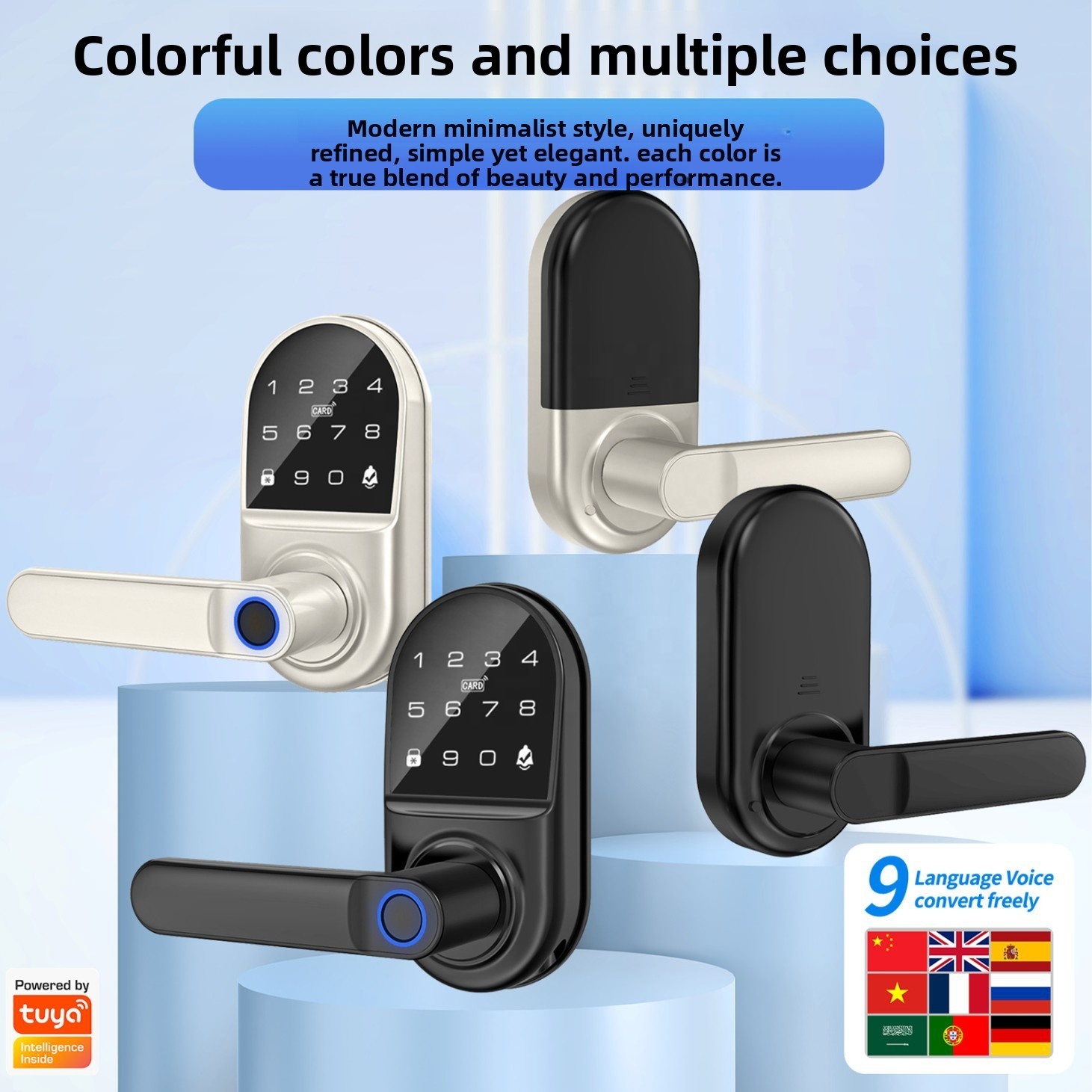 Biometric Fingerprint Door Lock Keyless Entry Lever Digital Keypad RFID Card Mechanical Key Type-C Emergency Power Memory Card