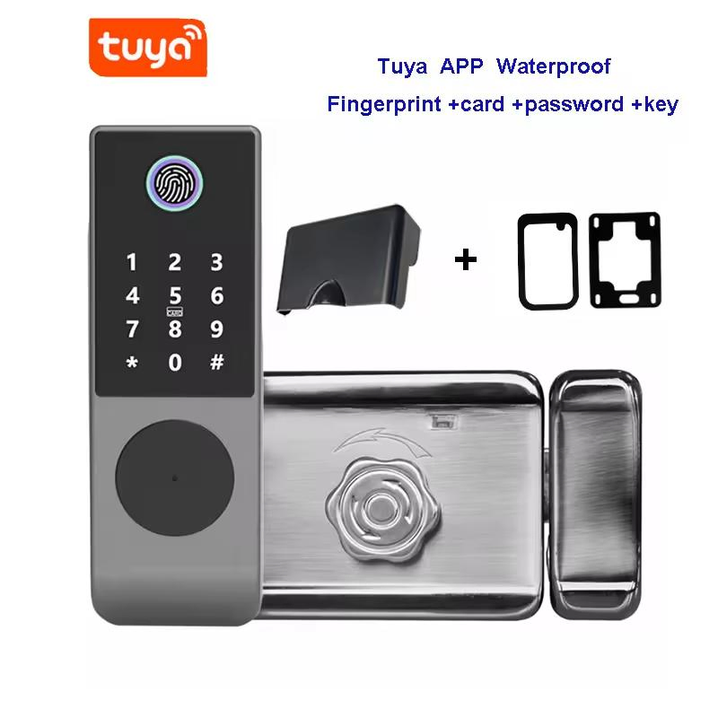 Waterproof IP65 S812-4 Ttlock Tuya WiFi Doorlock Biometric Fingerprint Card Password Key Smart Rim Door Lock
