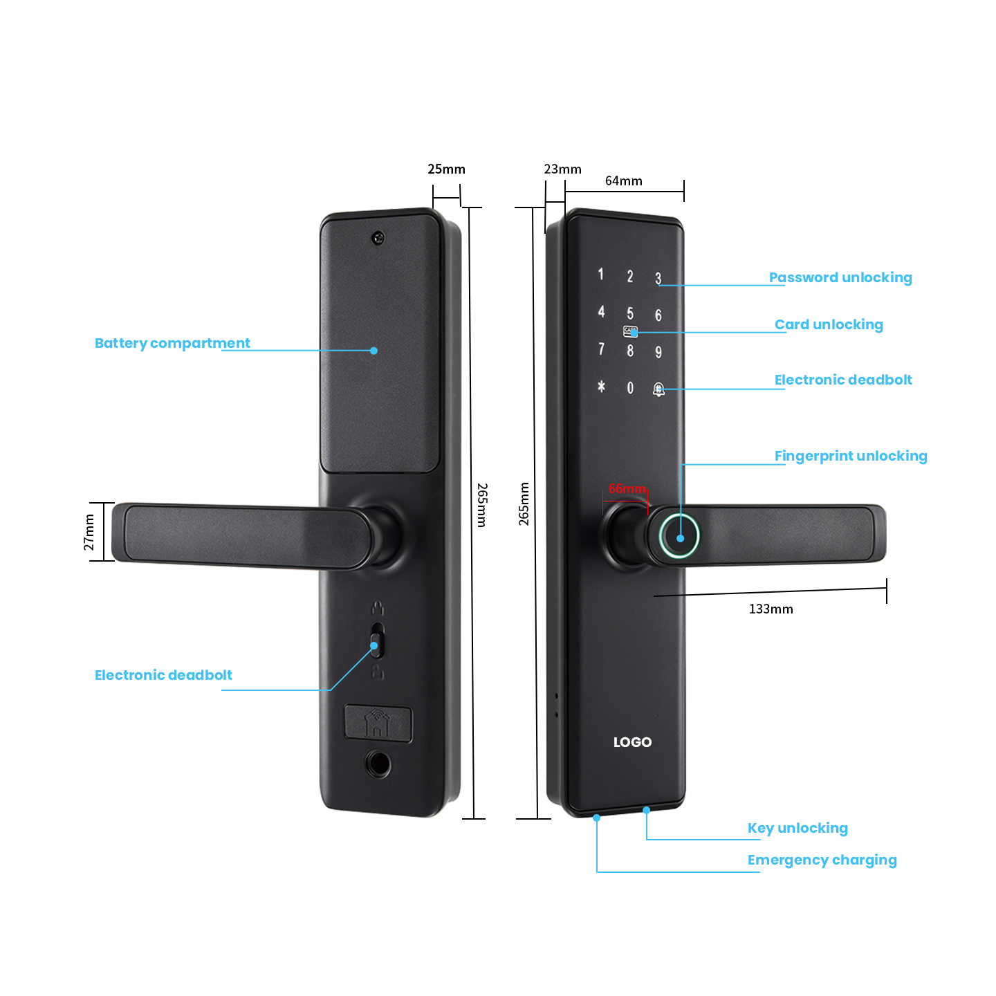 Fingerprint Key ID Card Password NFC Biometric Black Smart Door Lock for Home Hotel Apartment and Office Doors