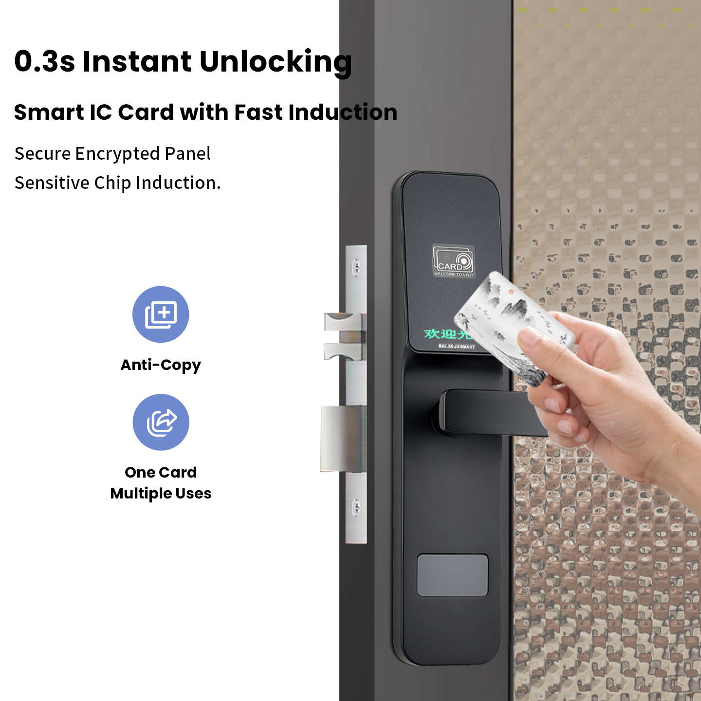 FRID Card Security Door System Keyless Entry Security Electric Electronic Handle Lock Key Door Cylinder Intelligent Hotel Lock