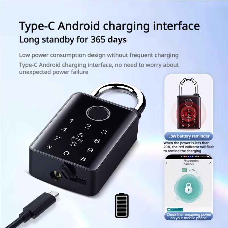 Custom Waterproof Zinc Alloy Stainless Steel Digital Safety Alarm Card Keys Combination Fingerprint Tuya Smart Padlock