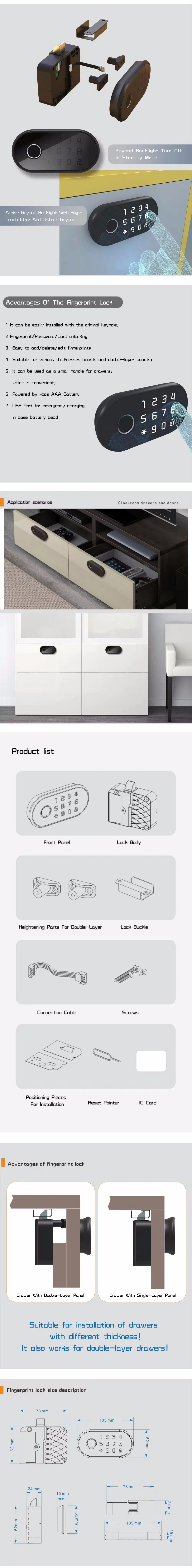 Smart Electronic Biometric Finger Print Cabinet Lock Features