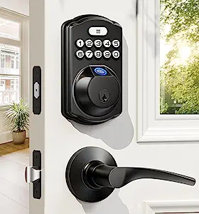 Keyless Entry Door Locks, Electronic Keypad Deadbolt Front Door Lock Set With Pull Handle Fingerprint Door Lock Wi