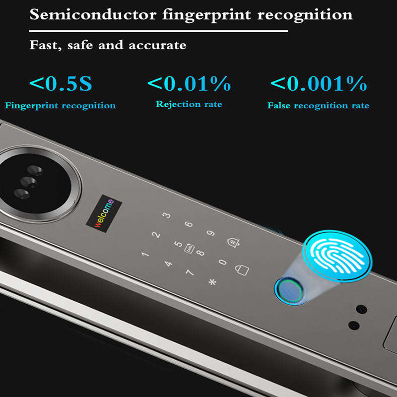 Home Exterior Front Door Luxury Digital Wifi Palm 3D Face Recognition Biometrics Fingerprint TTLock Tuya Smart Lock With Camera