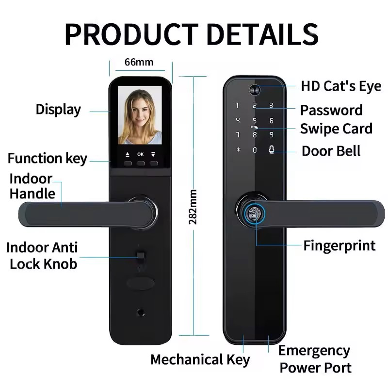 Factory Wholesale Tuya Smart Cat's Eye Lock Fingerprint &amp; Password Deadbolt WiFi Connected Smart Door Lock