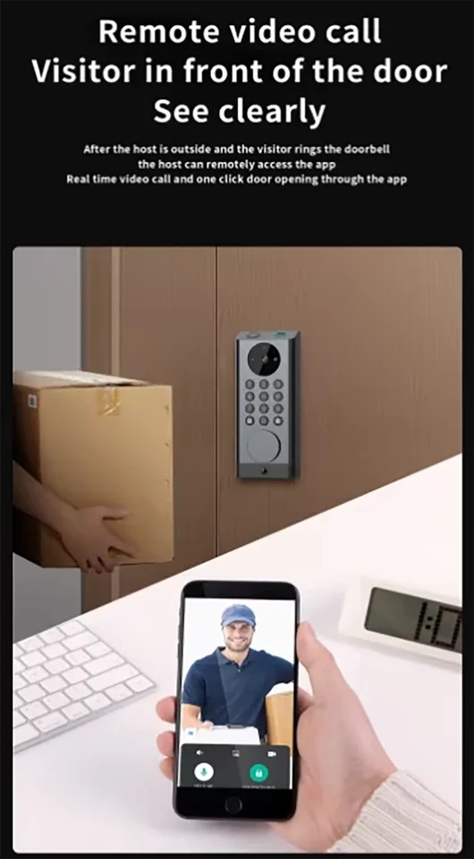 IP68 Waterproof Camera Video Intercom Smart Deadbolt Door Lock Tuya Wifi Alexa Doorbell Fingerprint NFC Code Digital Door Lock