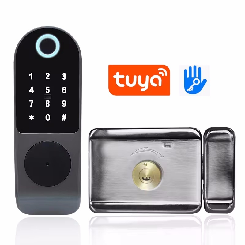 Security Anti-Theft Fingerprint Password Tuya APP Smart Rim Lock Door Locks