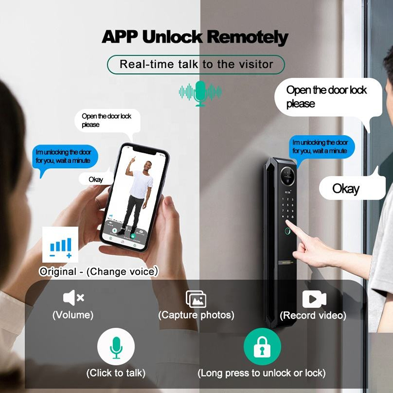 Home Outdoor Luxury Front Door Aluminum Electronic Key Biometric Fingerprint Tuya Smart Lock With 3D Face Recognition Camera