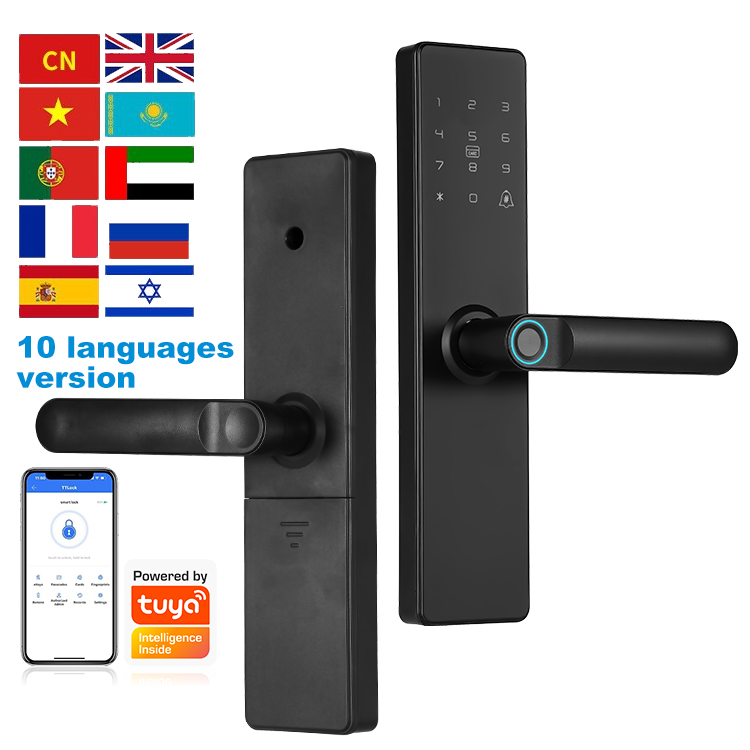 Factory Wholesale Tuya Smart Fingerprint Door Lock Password Card Key Unlock Active Security Alarm Wi-Fi Steel Brass Door Cloud