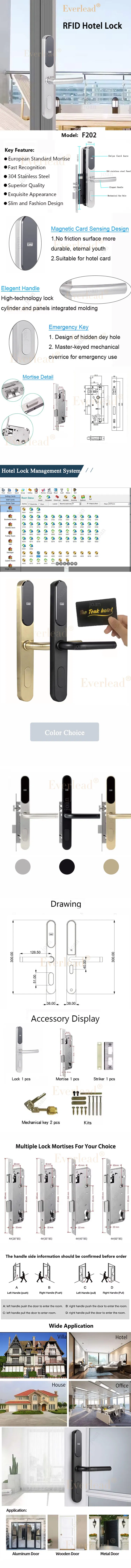 Slim Body Digital MIFARE Card 5-Star High End Stainless Steel CE Certificate Lock for Sliding Door 3585 European-Standard Mortise Hotel Door Card Lock