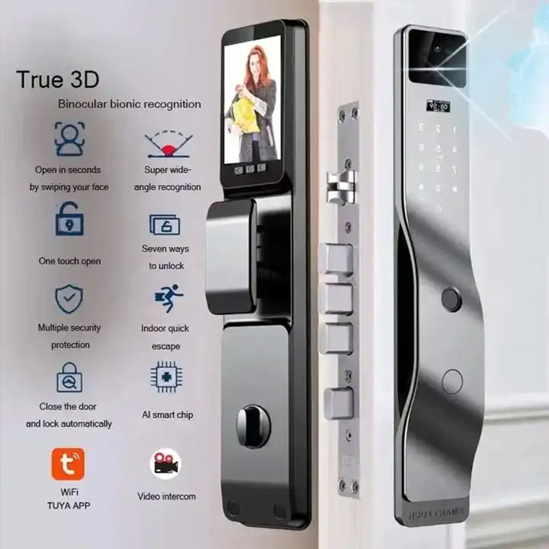Digital Smart Doorbell with Camera Tuya Face Fingerprint Unlock 6068 Mortise Residential Smart Door Lock with Screen for Aluminum/Wood Doors