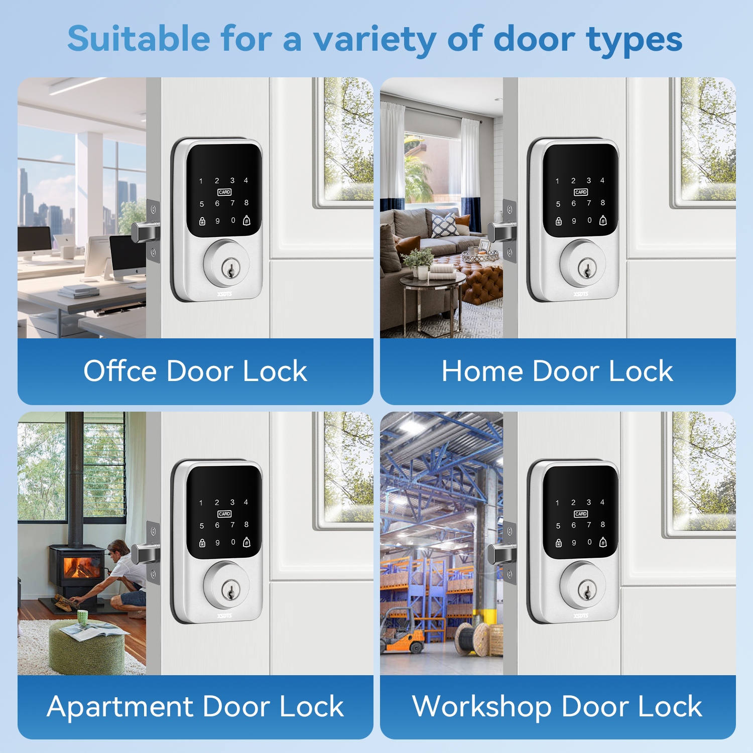 XSDTS DS-FACE Wok with Tuya Smart Deadbolt Lock Remote Control Support Multiple Unlock Methods Front Door Security Lock for Home