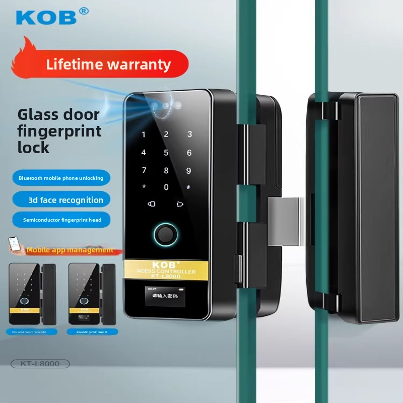 KOB KT-L8000 Glass Door Fingerprint Facial Recognition Smart Lock App Control-No Drilling Required Framed/Frameless