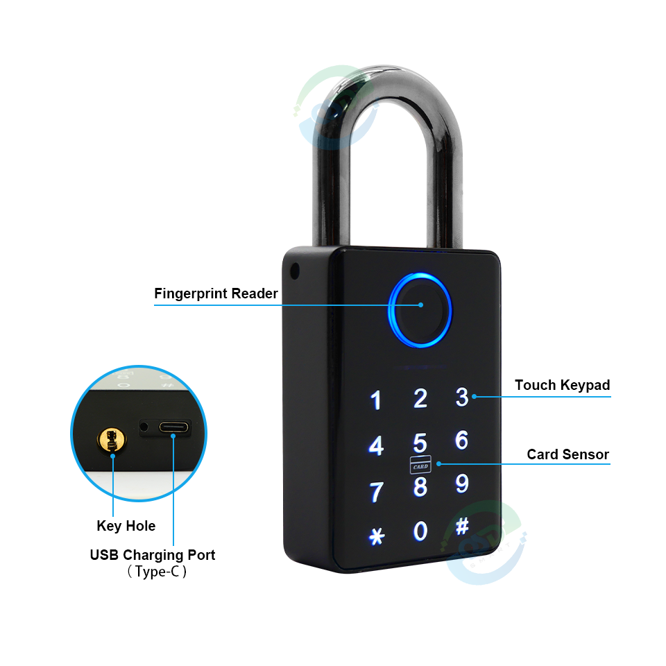 Tuya App Compatible Waterproof Fingerprint Smart Padlock Electronic Password Combination Biometric Smart Lock Enhanced Safety