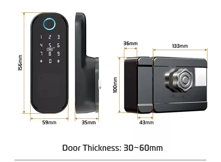 S812 Smart Electric Rim Door Lock with Tuya APP Control WiFi Outdoor Gate Door Double Sided Fingerprint Smart Lock