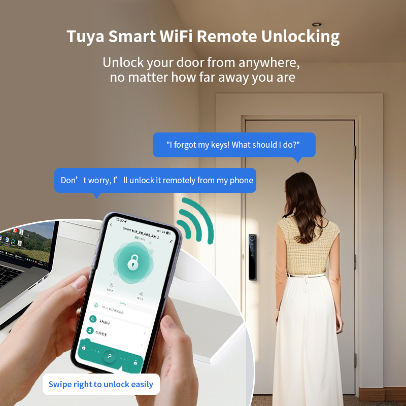 Tuya Smart Lock for Aluminum Supports Fingerprint Password Facial Recognition Real-time Monitoring APP Unlock Two-way Intercom