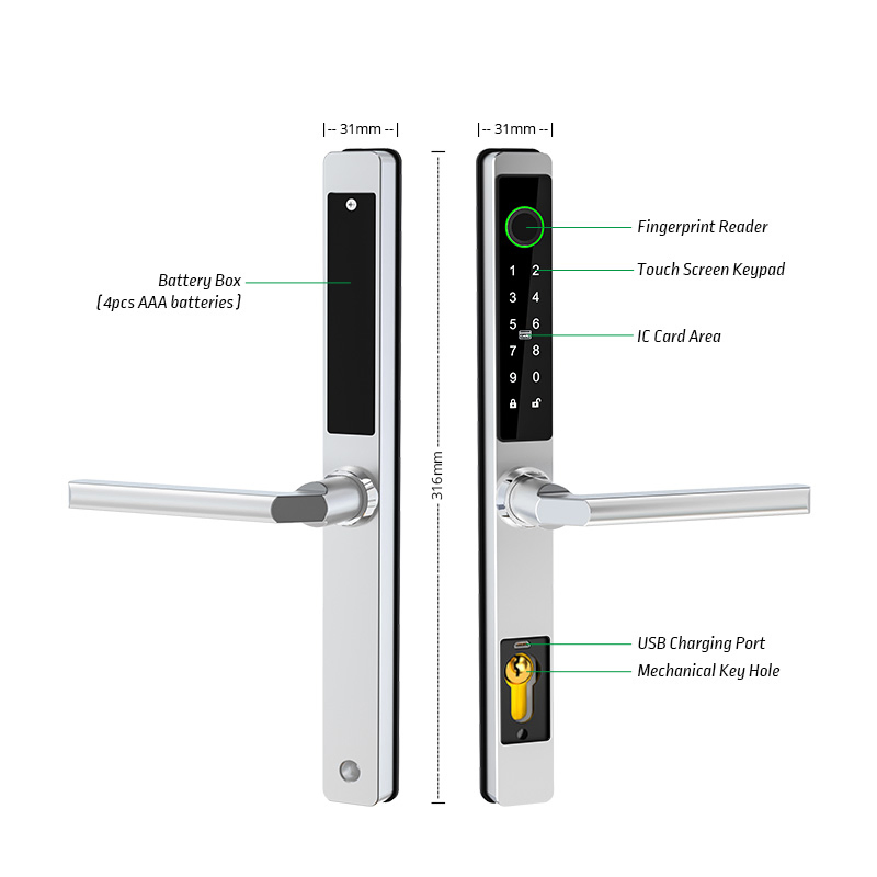 European Style Slim Fingerprint Digital Door Lock with 2885 Mortise