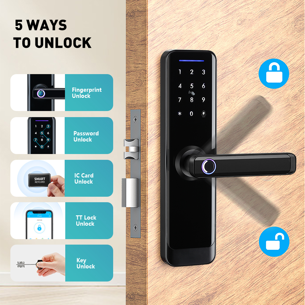 TTlock BLE APP Cerradura Inteligente Interior Wooden Door Digital Lock Home Secure Fingerprint Code Card Unlock Smart Gate Lock