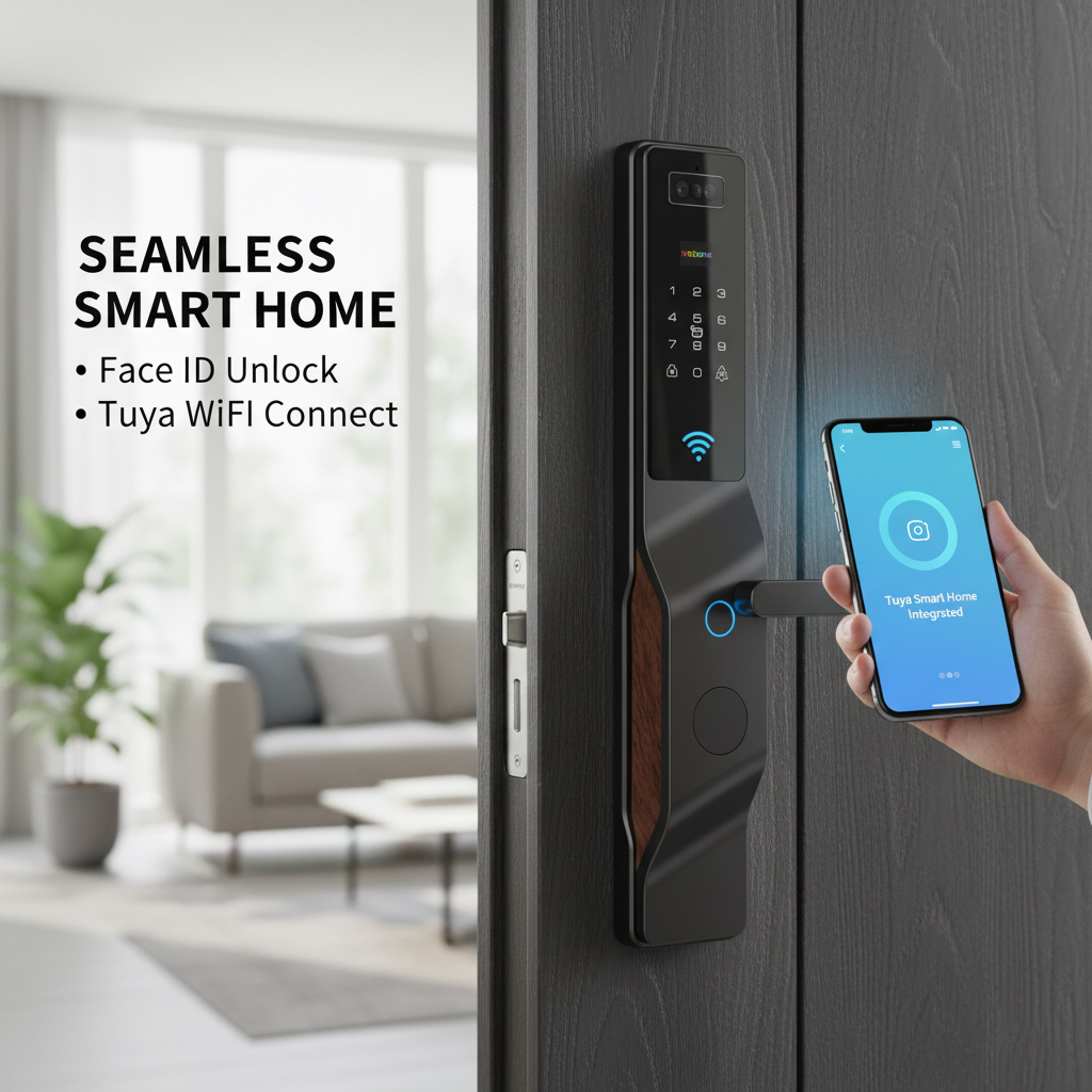 Wholesale 2026 AI 3D Face Recognition Smart Lock with HD Camera Video Intercom 15mm Ultra-thin Digital Door Lock for Saudi Villa