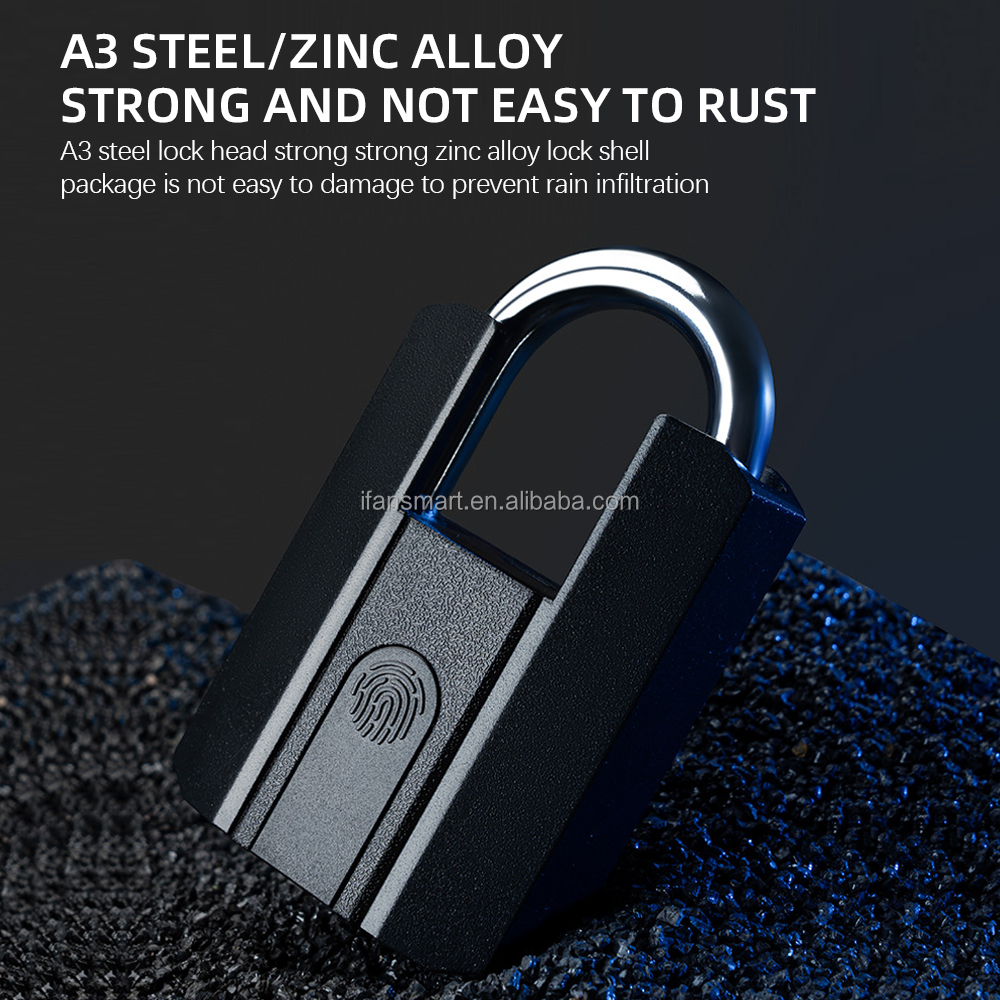 IP67 Waterproof Anti-Theft Security Control Fingerprint Keyless Smart Padlock APP Control, and It Has Emergency Key Unlock