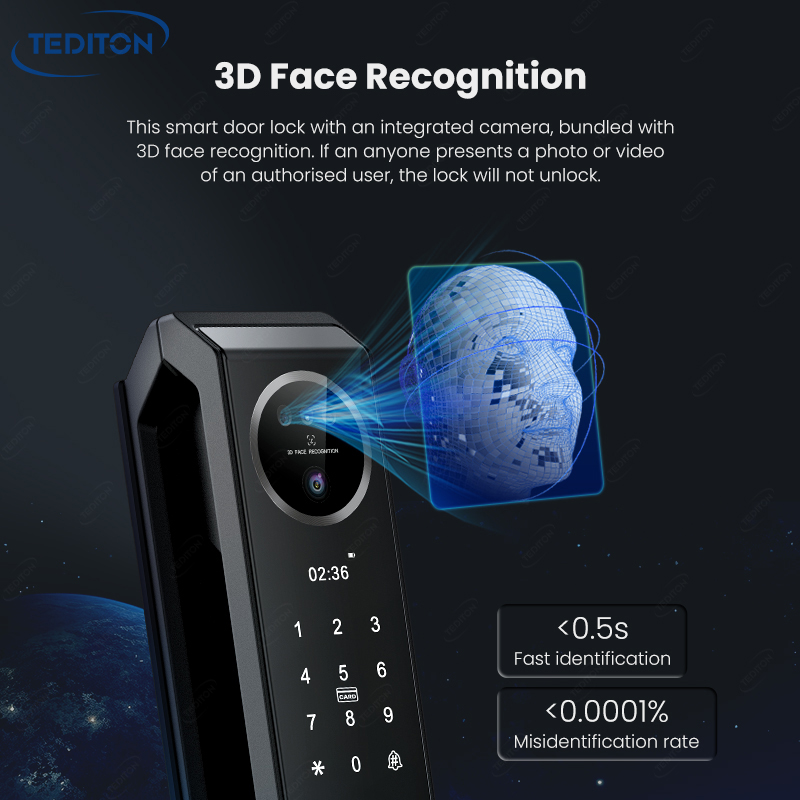 Intelligent Digital Tuya Wifi Audio Real Intercom Keyless Entry Electronic 3D Face Fingerprint Smart Door Lock With Camera
