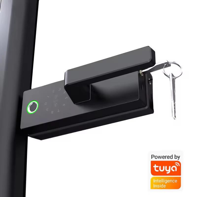 Tuya WiFi Smart Fingerprint Door Lock Slim Handle for Aluminum Glass Door Office Partition Electronic Bluetooth Biometric Lock