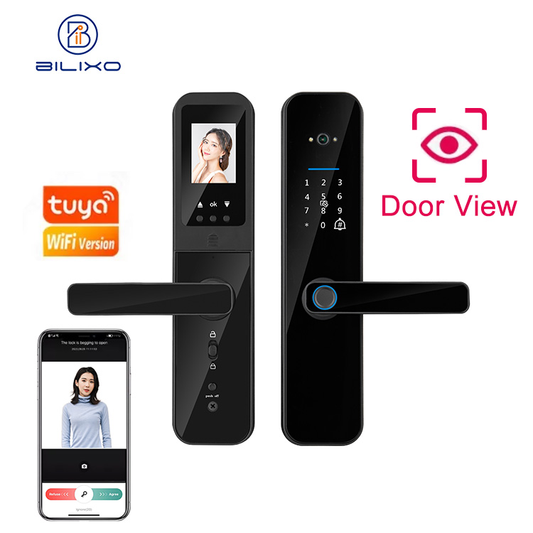 Keyless Electric Smart Lock with Camera Outdoor Tuya Wifi Knob Security Electronic Key Door Locks Fingerprint Handle House