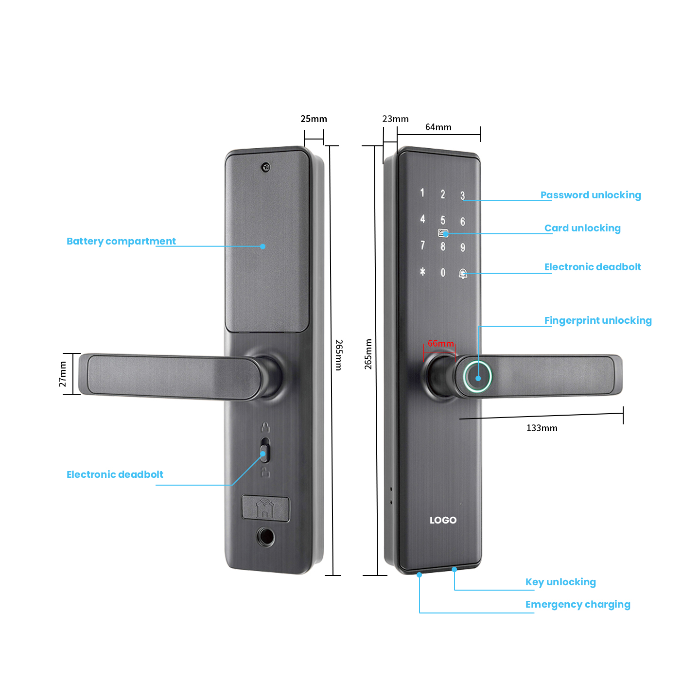 Tuya TT APP Wifi Bluetooth Fingerprint Smartlock Card Safe Password Digital Wood Door Grey Lock with Keypad for Apartment Home