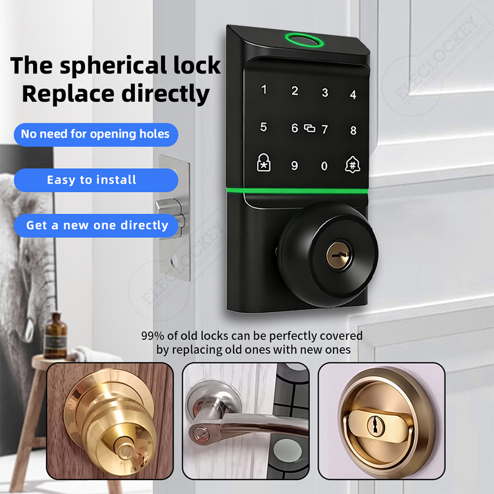 Aluminum Alloy Ball Cerradura Inteligente Biometric Fingerprint Touch Keypad RFID Card Knob TTlock Tuya Smart Lock Cloud App