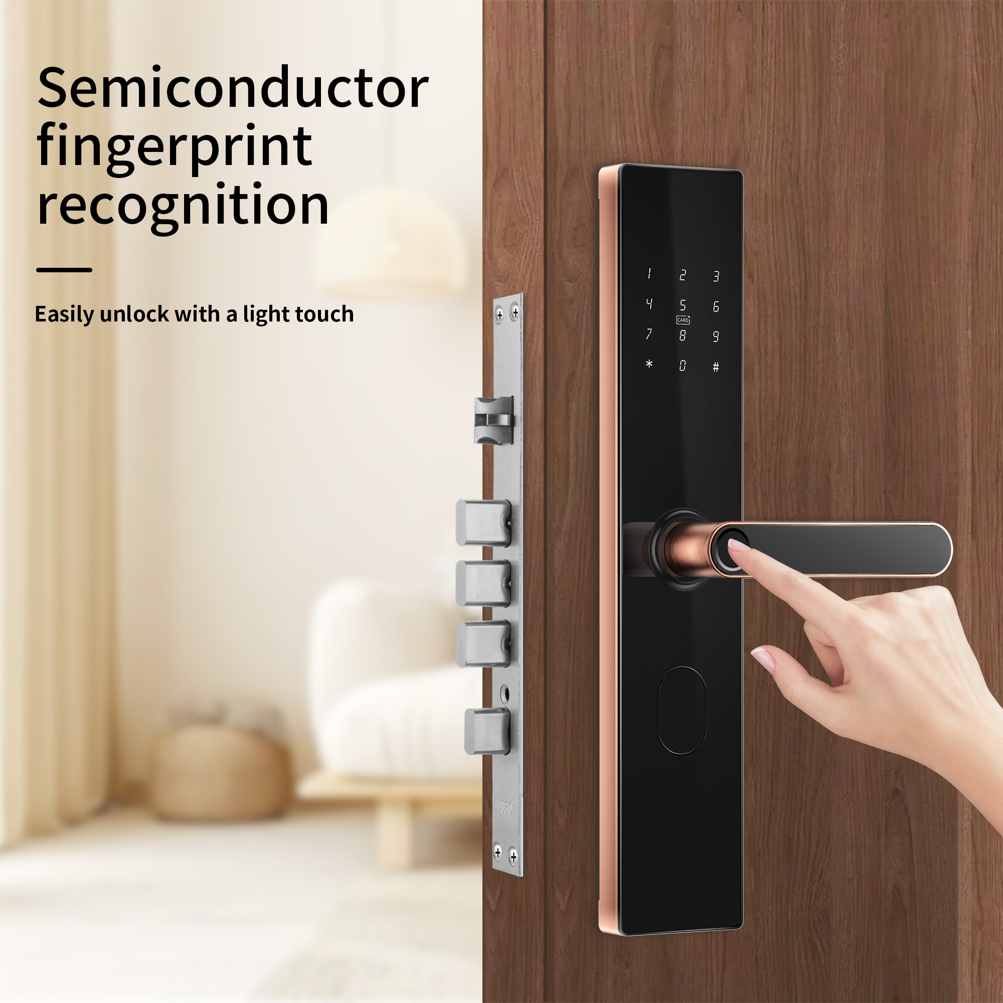 Bluelock TTlock Smart Tuya WiFi Cloud Digital Door Handle Biometric Fingerprint Durable Iron Construction Steel/Wood/Aluminum