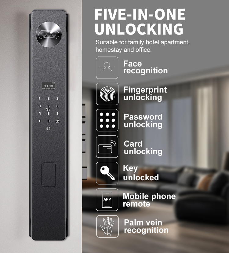Tuya Wifi Digital Lock Cerradura Inteligente Para Puerta Exterior Smart Door Lock with Camera and Fingerprint and Palmprint