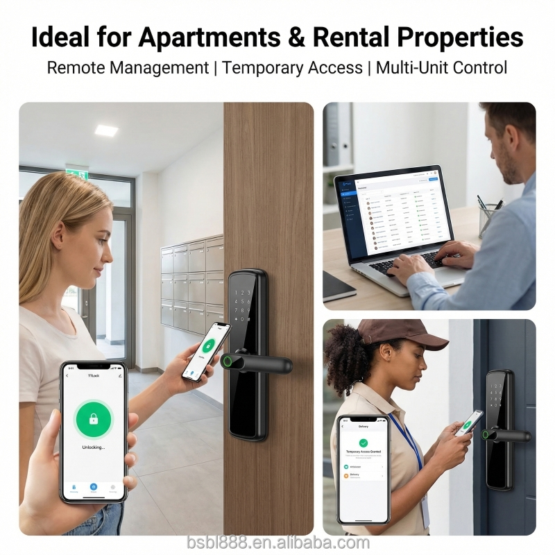 Wholesale Smart Lock Tuya Alexa TTLock Wi-Fi Cloud Fingerprint RFID Key Door Lock for Wood Aluminum Steel Doors (Aluminum Alloy)