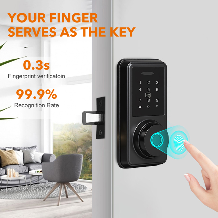 Anti-Theft Digital Combination Finger Print Password TUYA APP Controlled Smart Deadbolt Door Lock