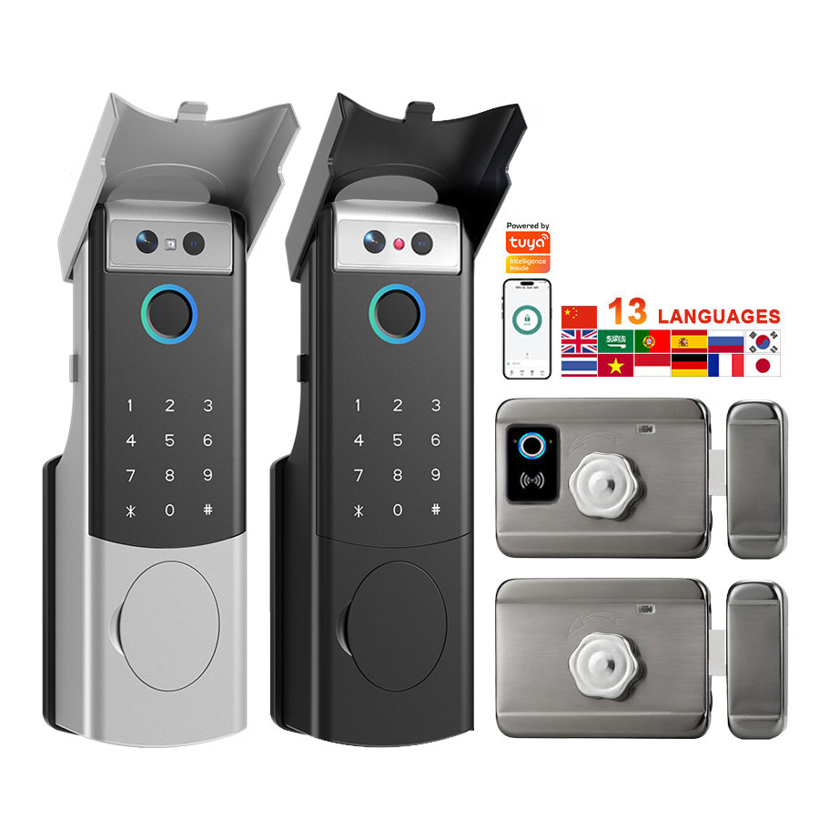 Electronic Tuya WiFi APP Remote Control Digital Double Keypad Fingerprint Rim Smart Gate Lock for Door Cerradura Inteligente