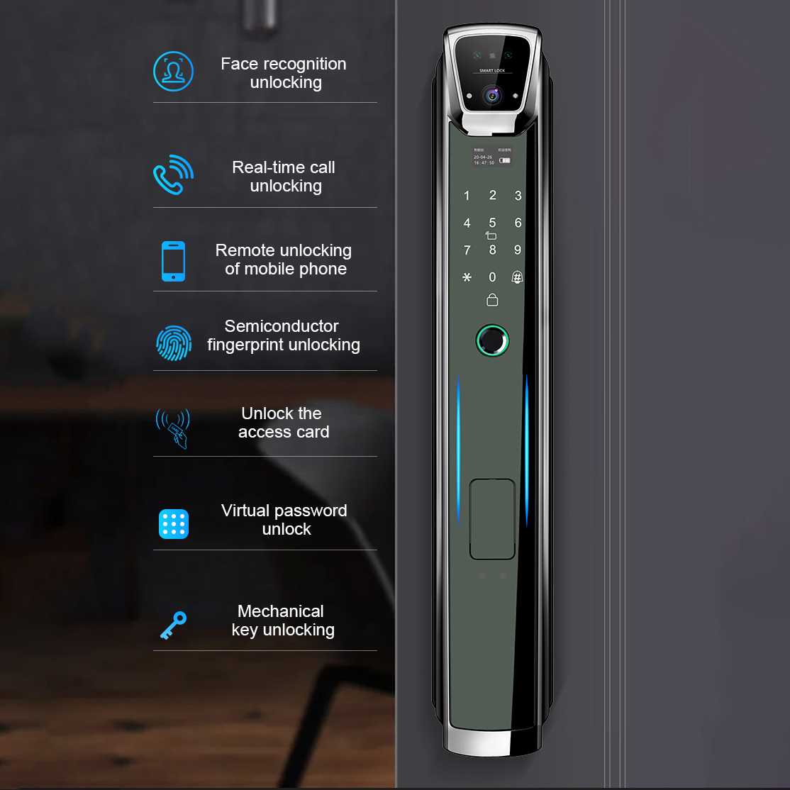 Tuya WiFi 3D Face Recognition Aluminum Face Password Recognition Ttlock Smart Biometrics Door Lock with Camera for Front Door